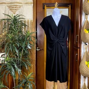 Banana Republic Black Midi Dress 14 | Minimalist LBD Ruched Front NWT Pockets